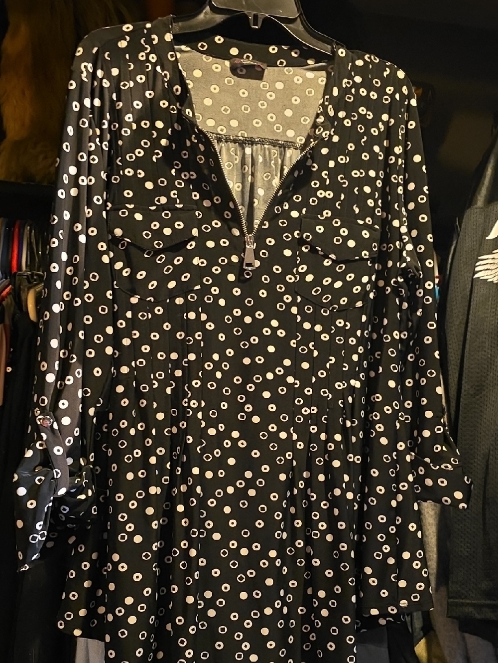 Cocomo Black Polka Dot Zip-Front Tunic